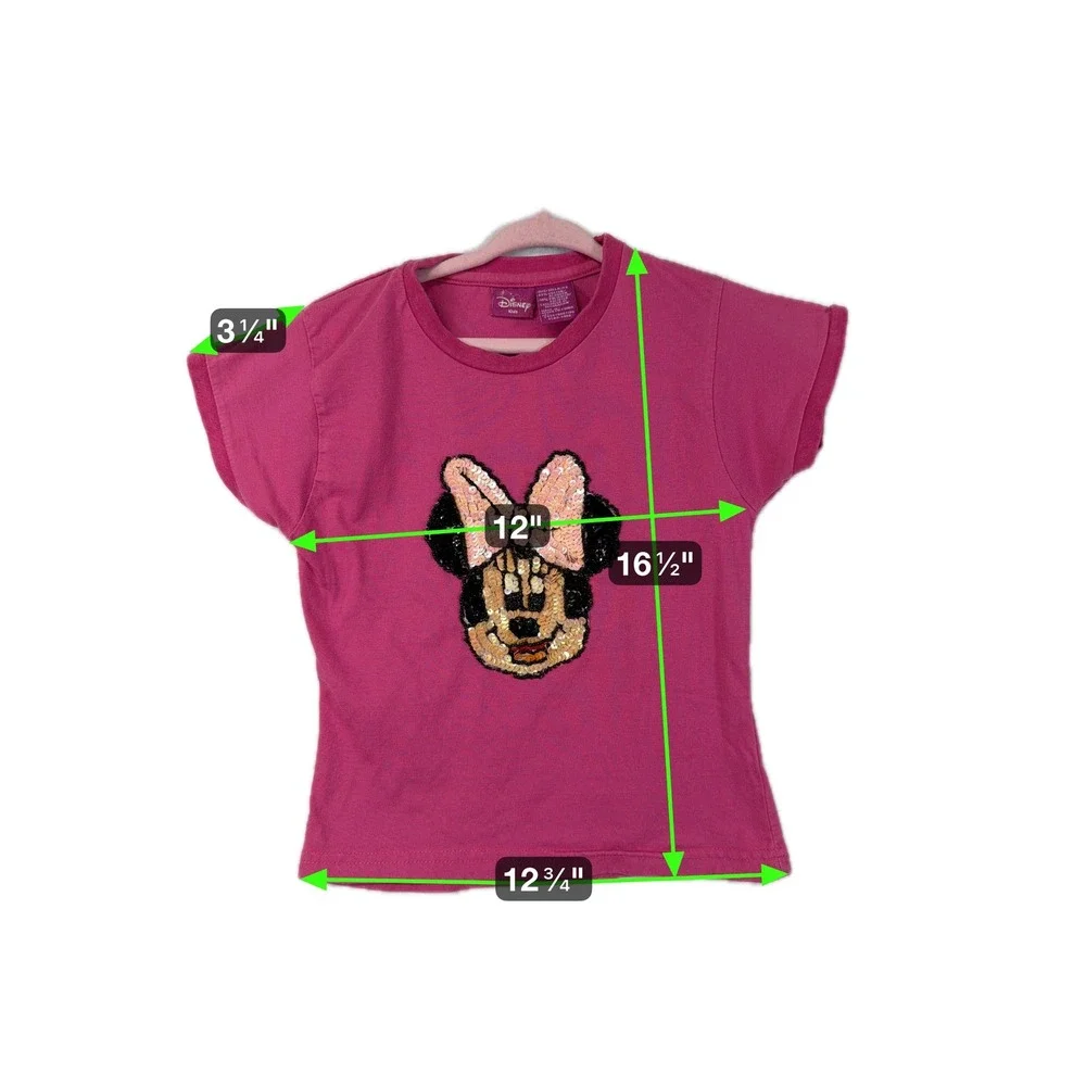 Kids Disney Minnie Mouse Pink Sequin Bow Face Short‎ Sleeve T-Shirt Size 7/8
